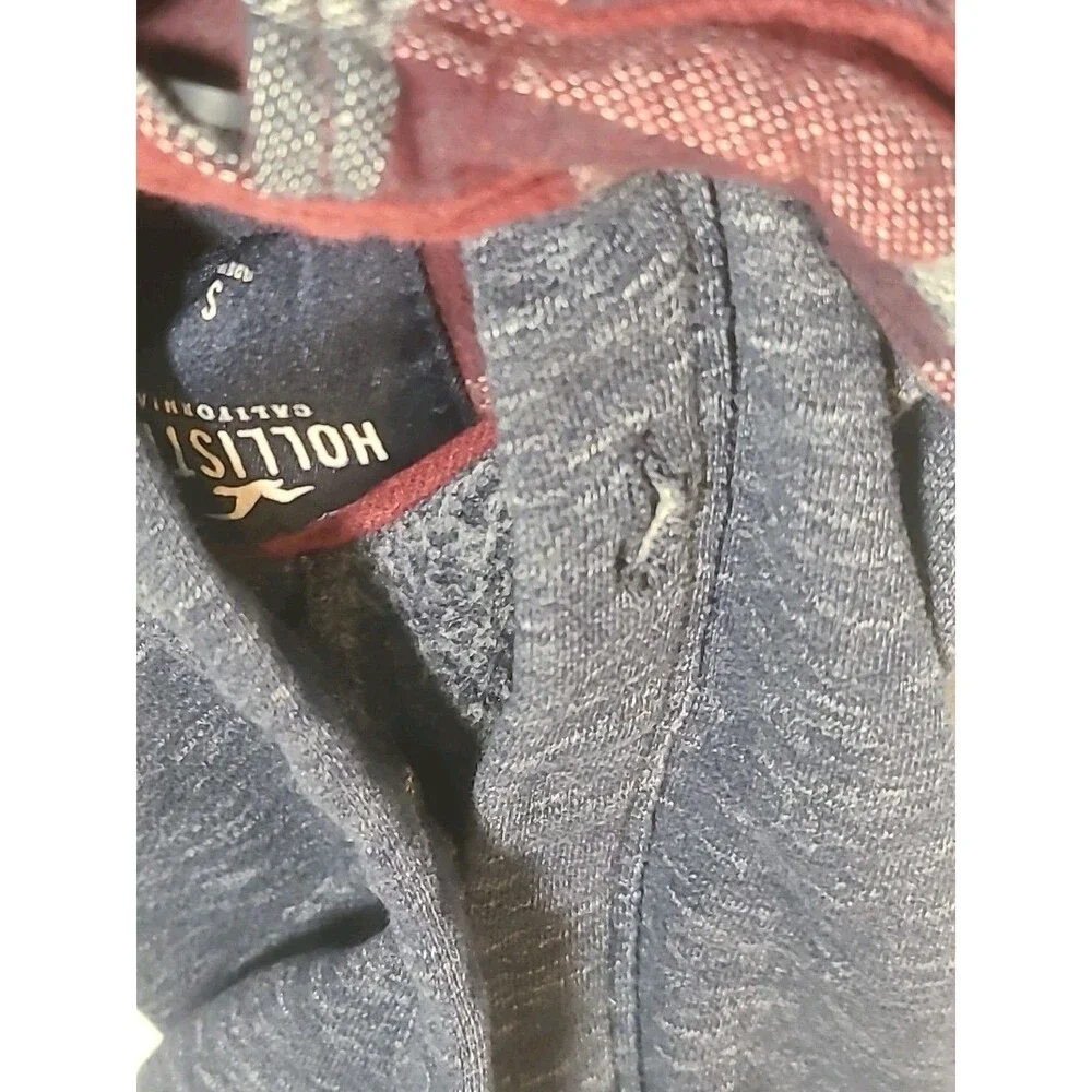 Hollister California Red & Blue Plaid Flannel Button Up Hoodie Mens Sz small